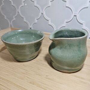 Studio Pottery - Artisan Handcrafted Sugar Bowl and Creamer Set